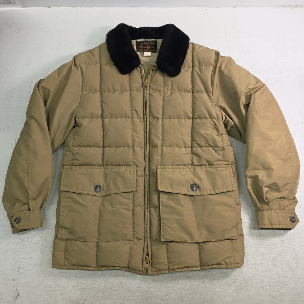 Vintage 80s Eddie Bauer Expedition Quilted Fur Collar Goose Down Puffer Jacket L